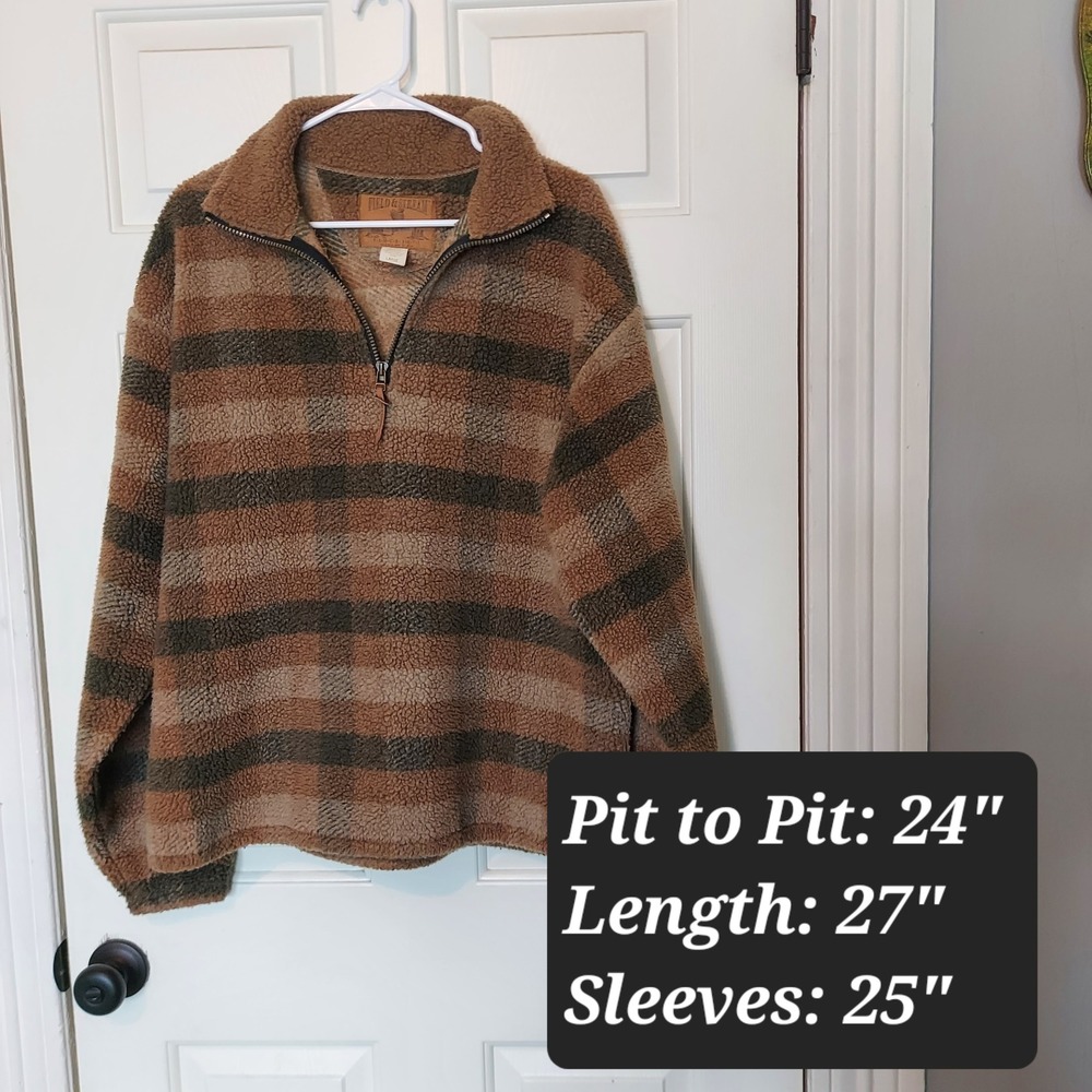 Field & Stream Mens Large Plaid Sherpa Fleece Quarter Zip Pullover Brown USA - Picture 2 of 4